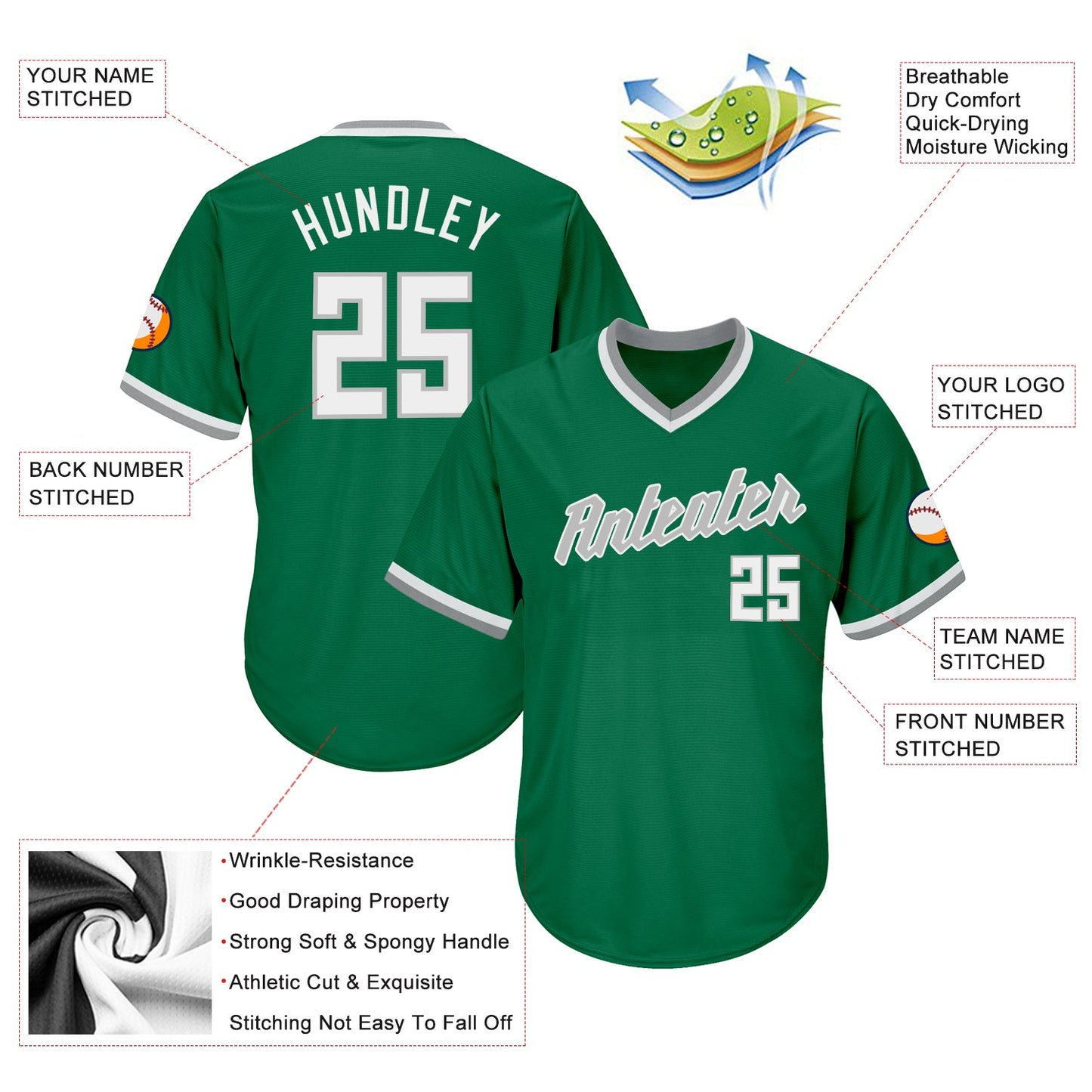 Custom Kelly Green White-Gray Authentic Throwback Rib-Knit Baseball Jersey Shirt view 4