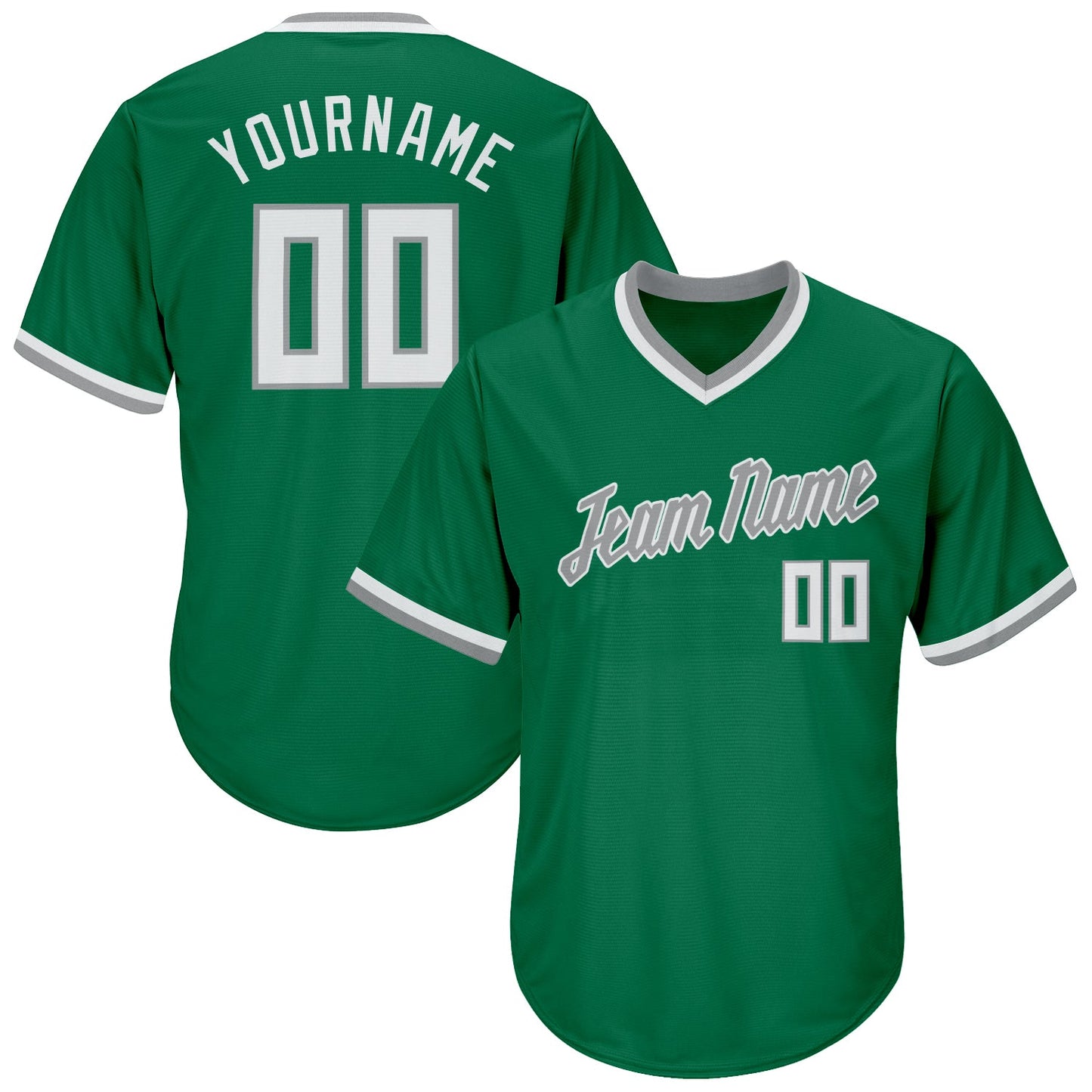Custom Kelly Green White-Gray Authentic Throwback Rib-Knit Baseball Jersey Shirt - Main View