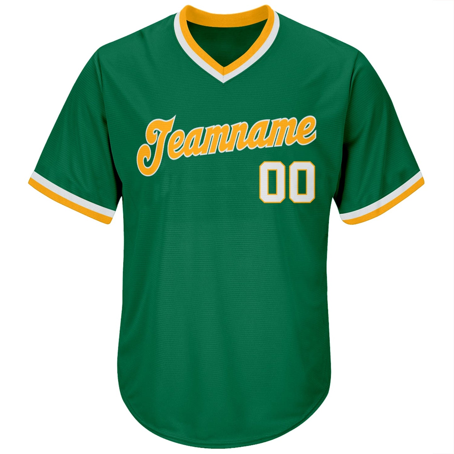 Custom Kelly Green White-Gold Authentic Throwback Rib-Knit Baseball Jersey Shirt view 2