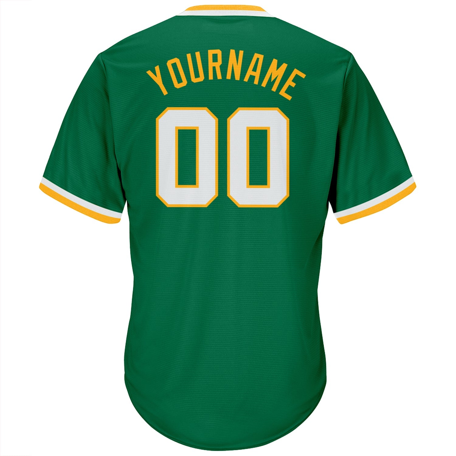 Custom Kelly Green White-Gold Authentic Throwback Rib-Knit Baseball Jersey Shirt view 3