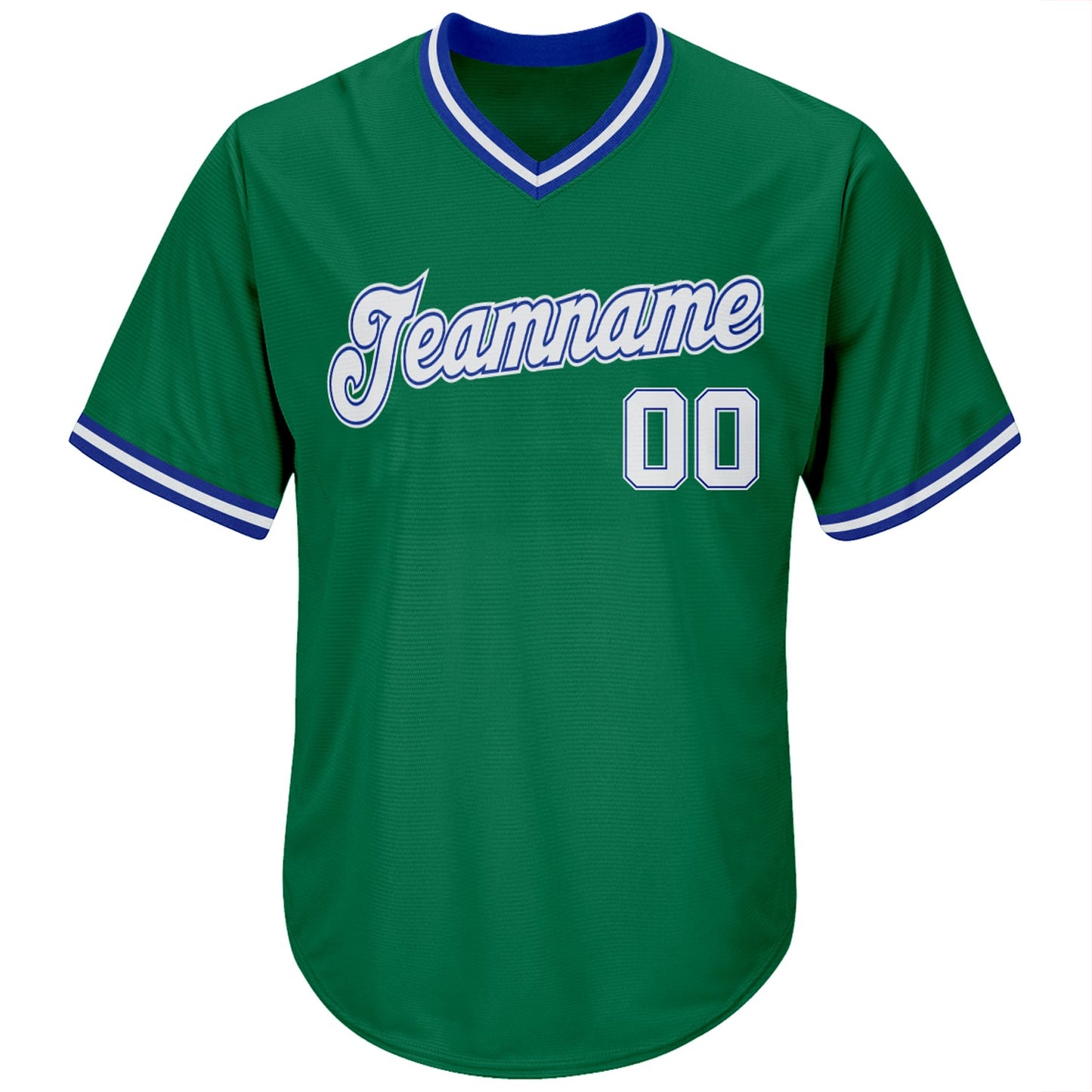Custom Kelly Green White-Royal Authentic Throwback Rib-Knit Baseball Jersey Shirt view 2