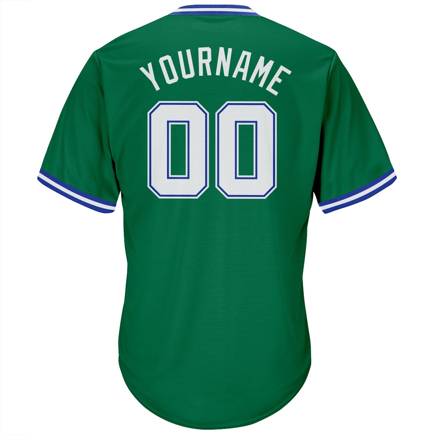 Custom Kelly Green White-Royal Authentic Throwback Rib-Knit Baseball Jersey Shirt view 3