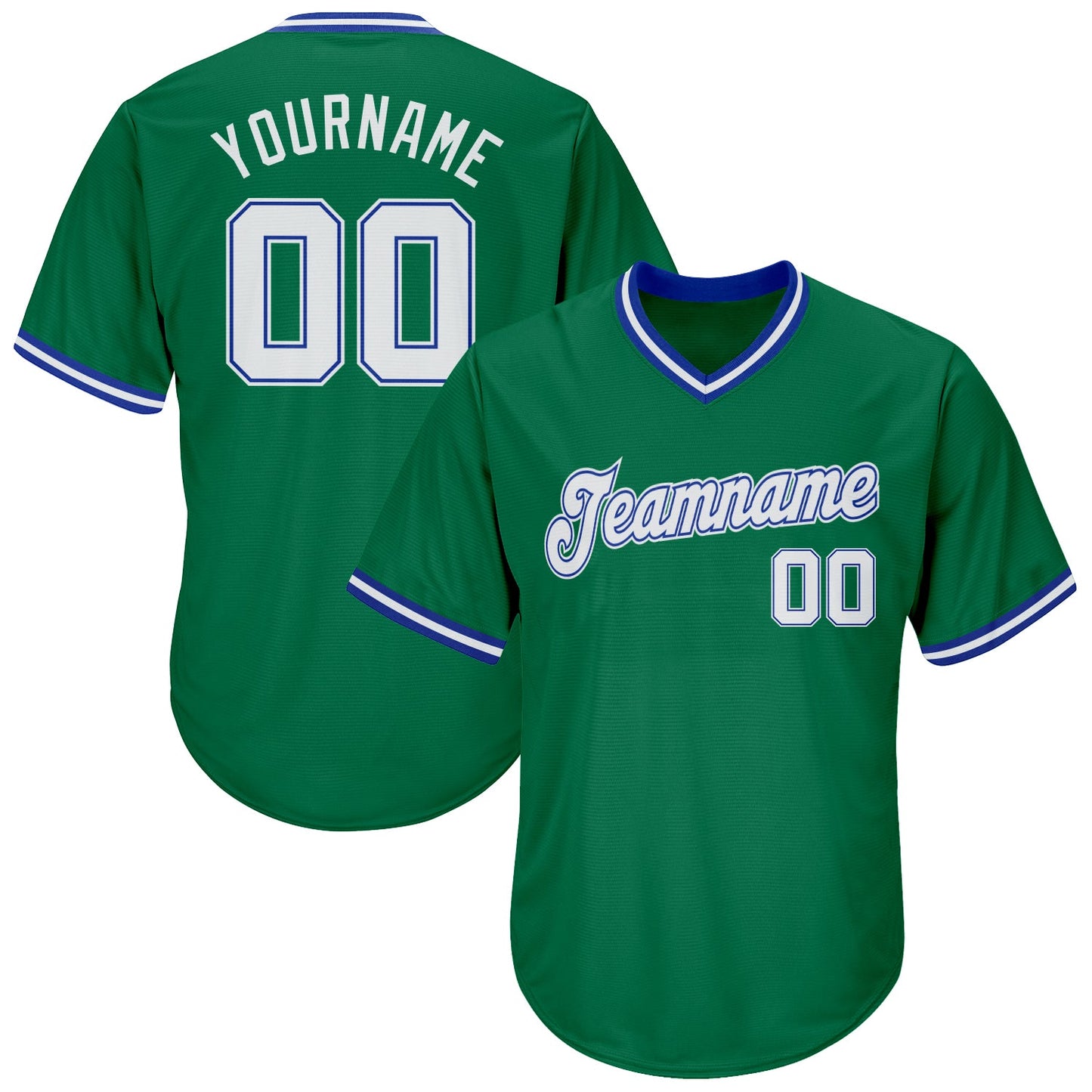 Custom Kelly Green White-Royal Authentic Throwback Rib-Knit Baseball Jersey Shirt - Main View