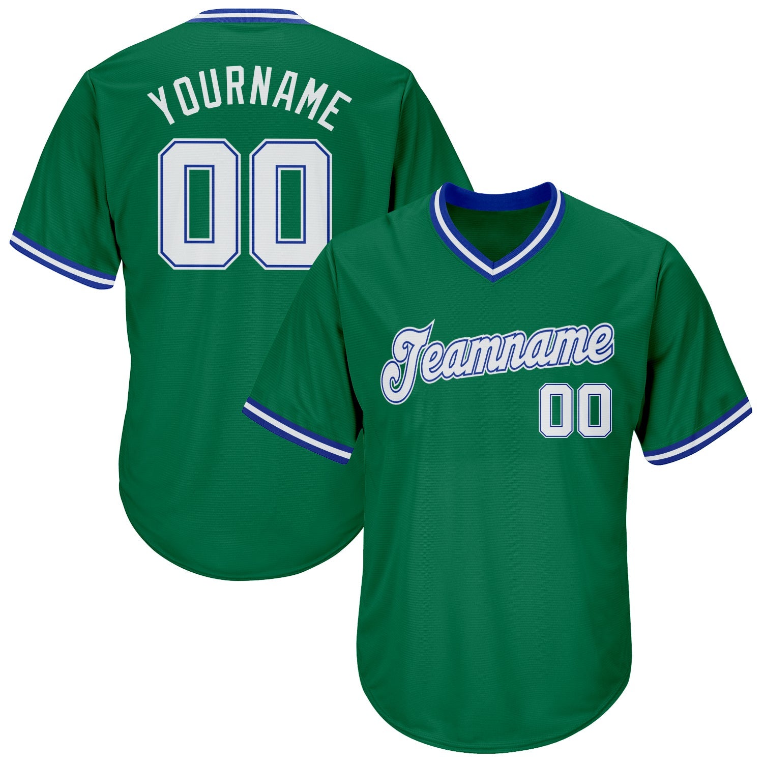 Custom Kelly Green White-Royal Authentic Throwback Rib-Knit Baseball Jersey Shirt - Main View