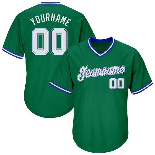 Custom Kelly Green White-Royal Authentic Throwback Rib-Knit Baseball Jersey Shirt - Main View