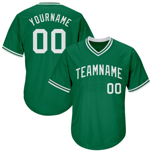 Custom Kelly Green White Authentic Throwback Rib-Knit Baseball Jersey Shirt - Main View