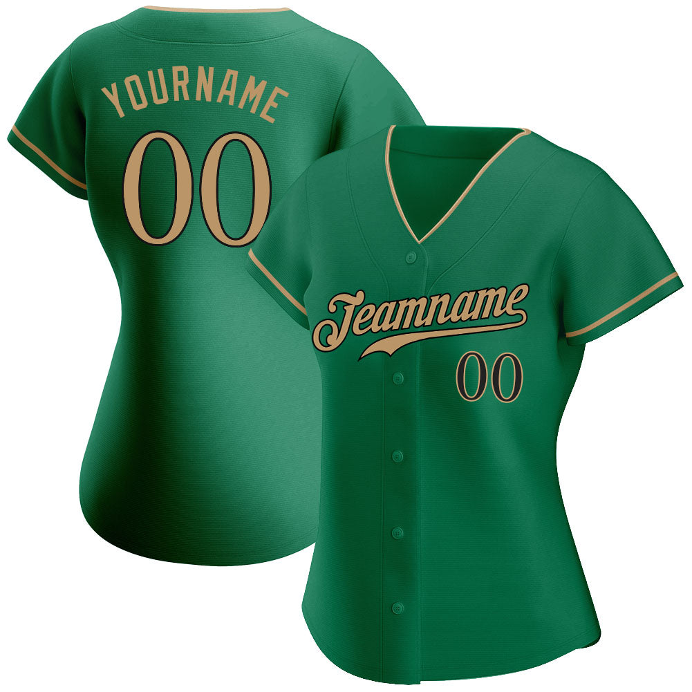 Custom Kelly Green Old Gold-Black Authentic Baseball Jersey view 2