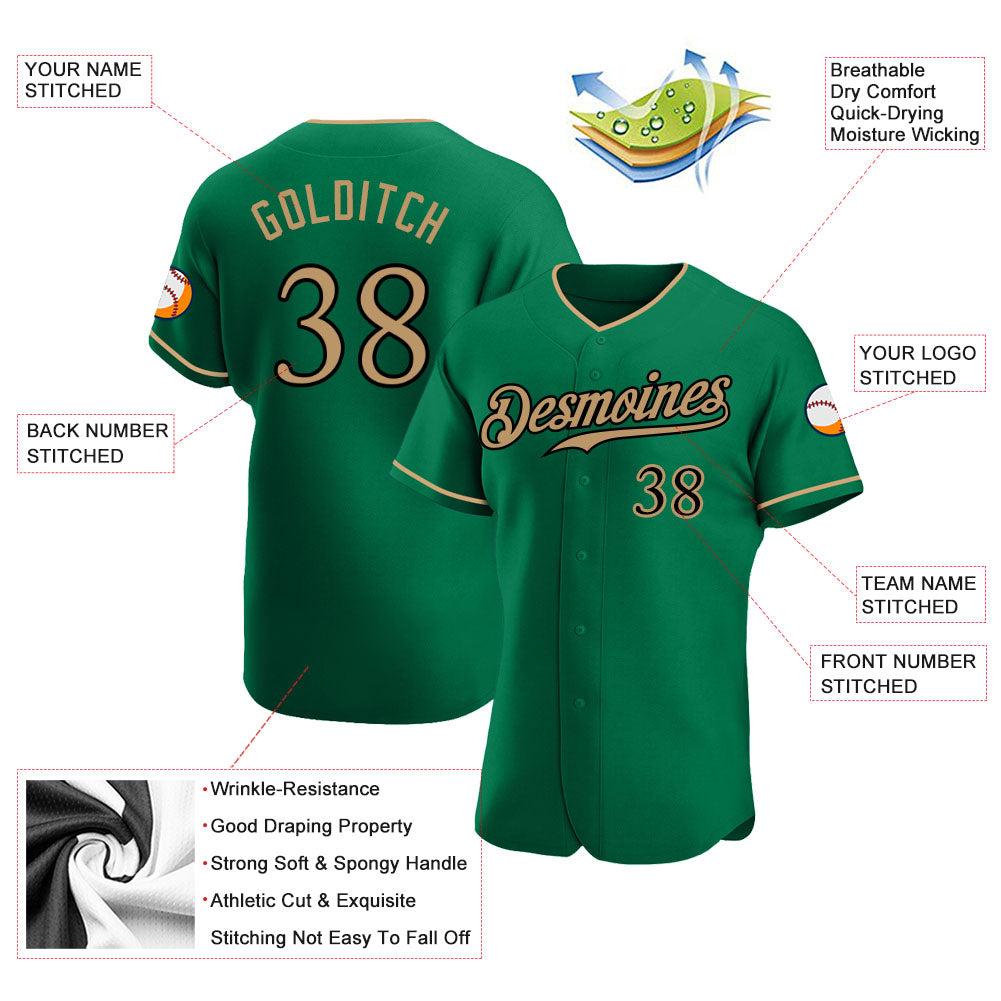 Custom Kelly Green Old Gold-Black Authentic Baseball Jersey view 3