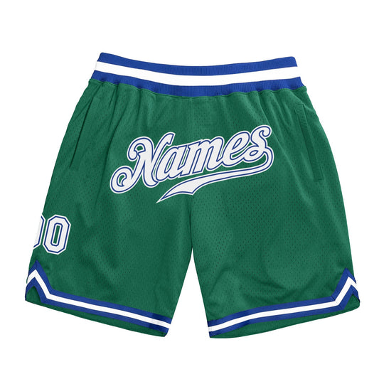 Custom Kelly Green White-Royal Authentic Throwback Basketball Shorts - Main View