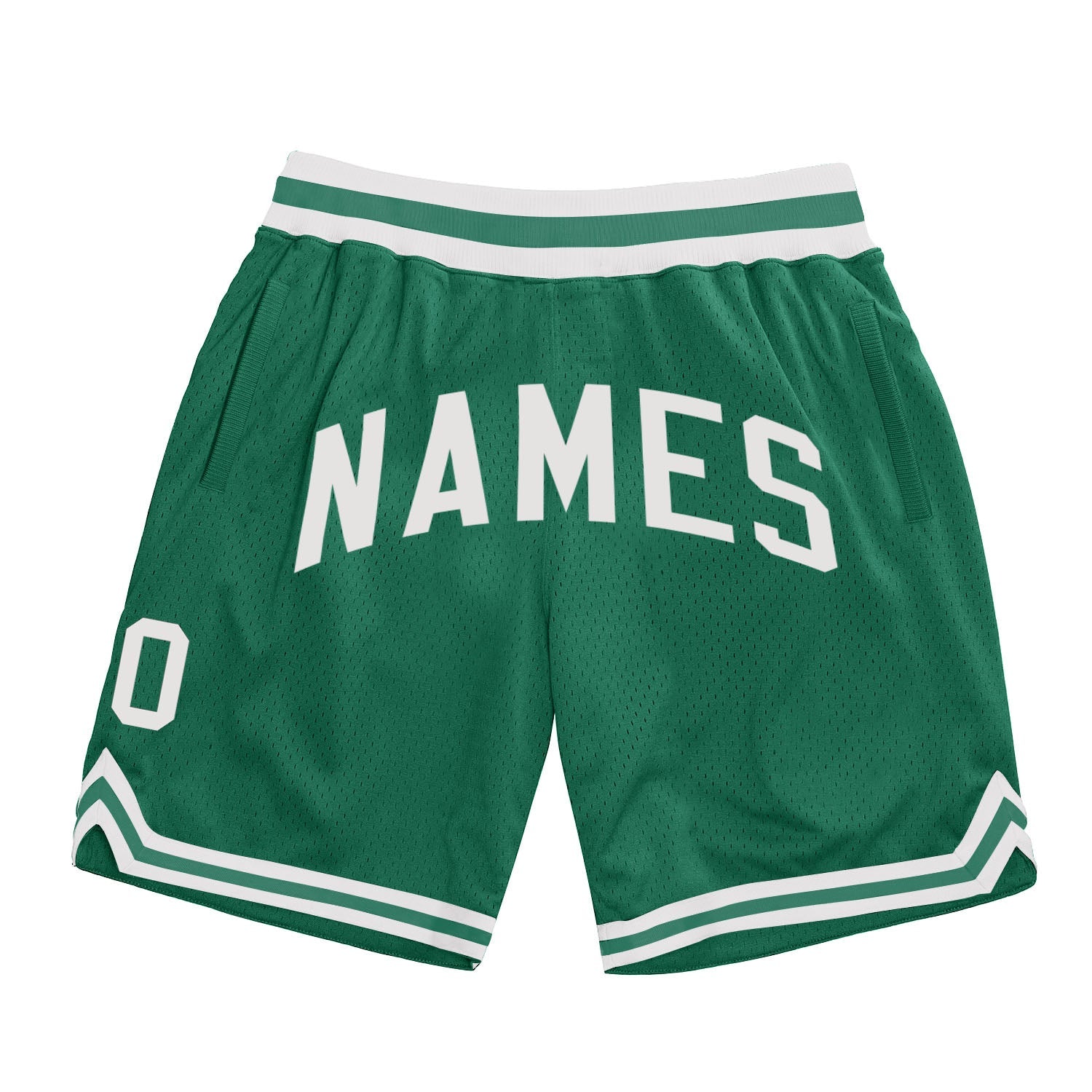 Custom Kelly Green White Authentic Throwback Basketball Shorts - Main View