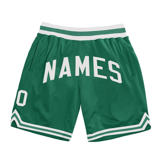 Custom Kelly Green White Authentic Throwback Basketball Shorts - Main View