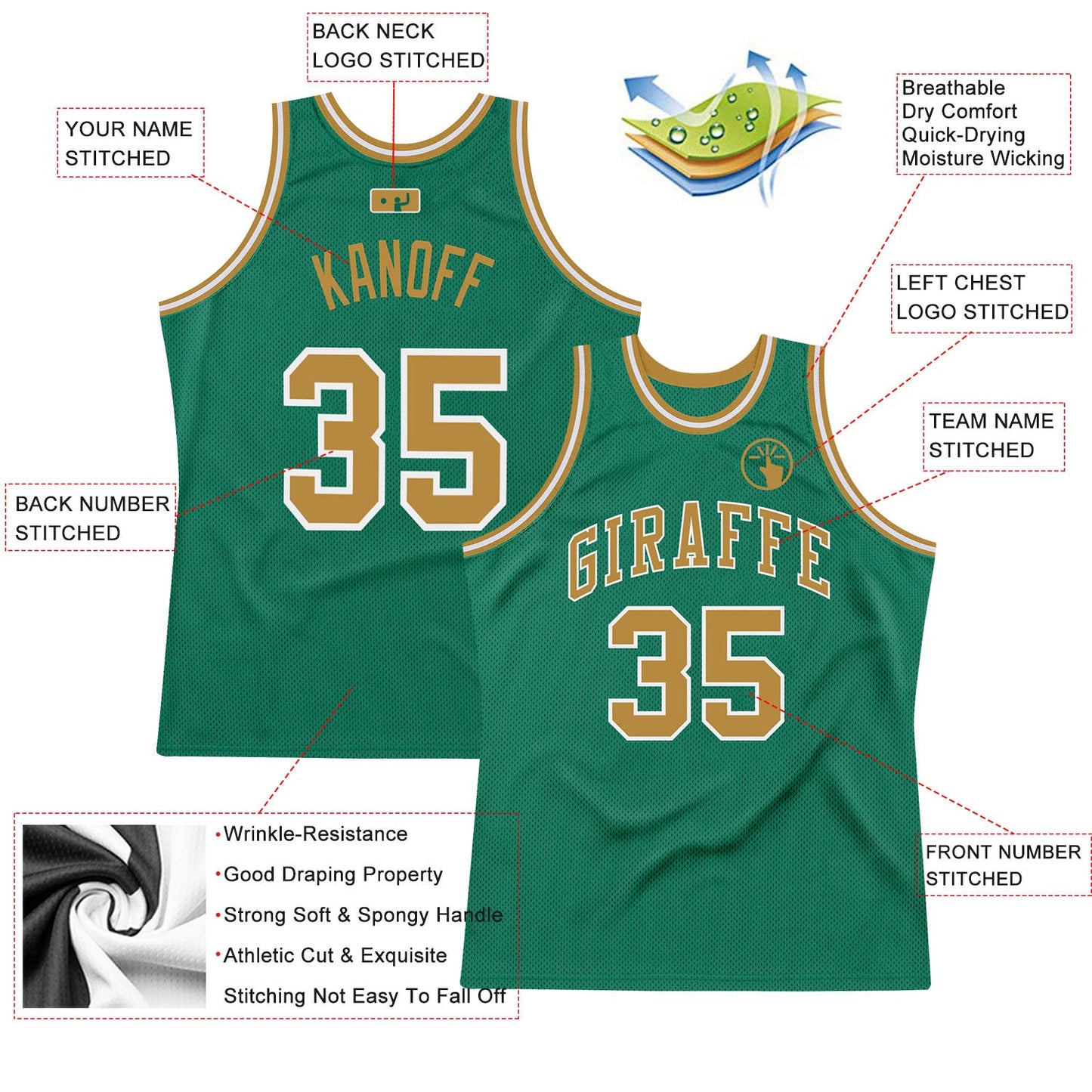 Custom Kelly Green Old Gold-White Authentic Throwback Basketball Jersey view 2