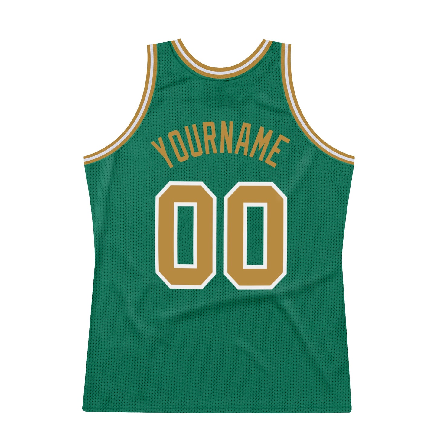 Custom Kelly Green Old Gold-White Authentic Throwback Basketball Jersey view 6