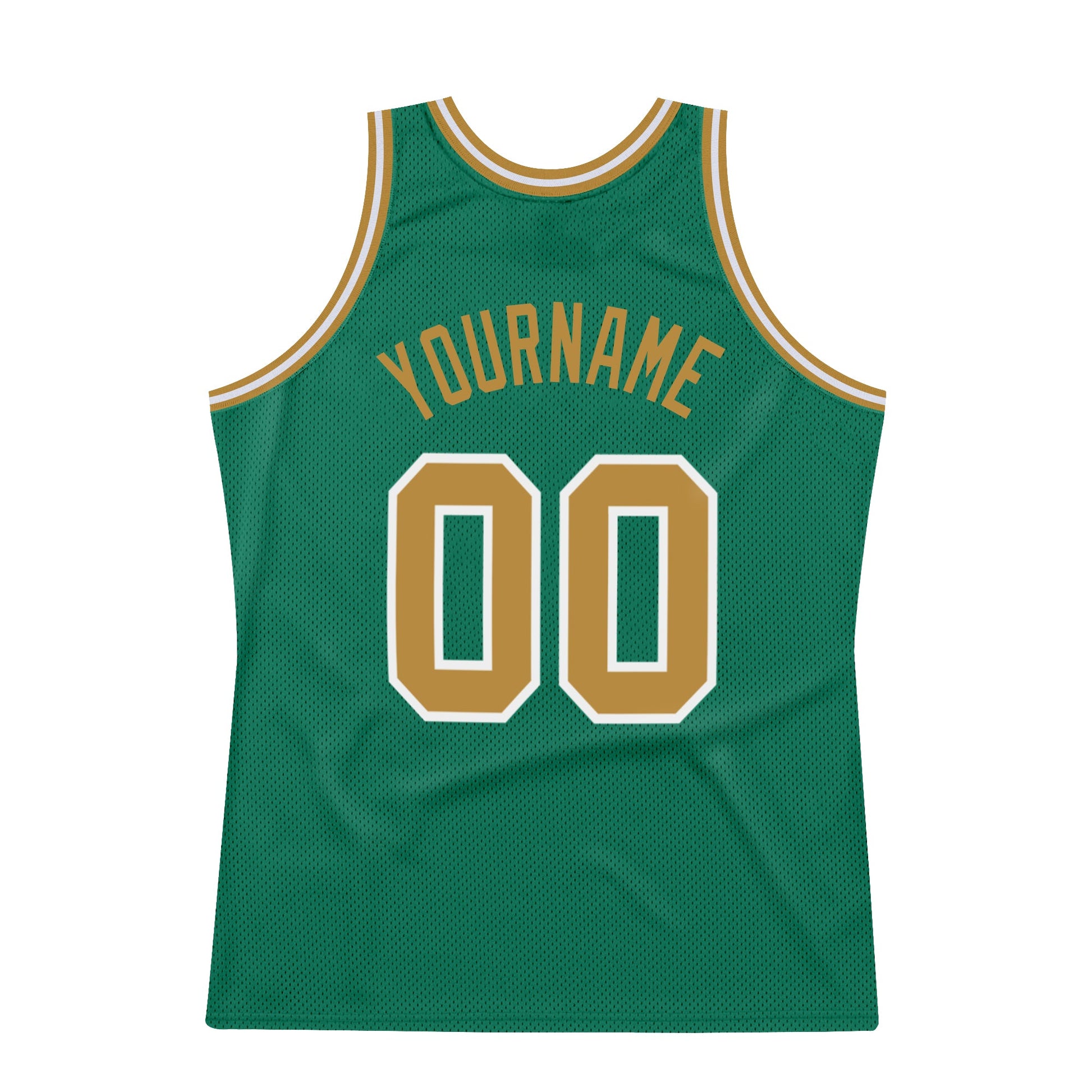 Custom Kelly Green Old Gold-White Authentic Throwback Basketball Jersey view 6
