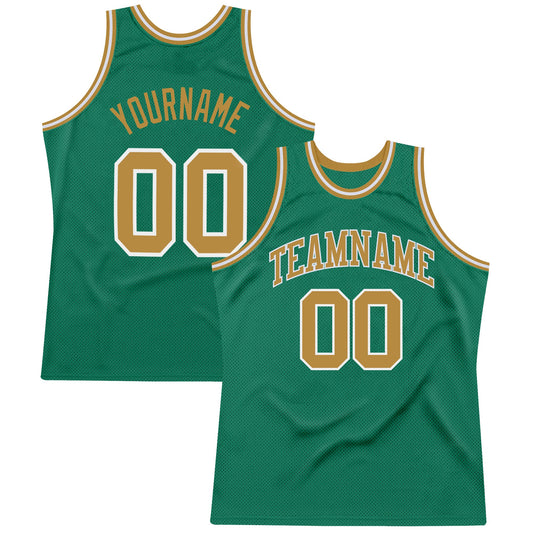 Custom Kelly Green Old Gold-White Authentic Throwback Basketball Jersey - Main View