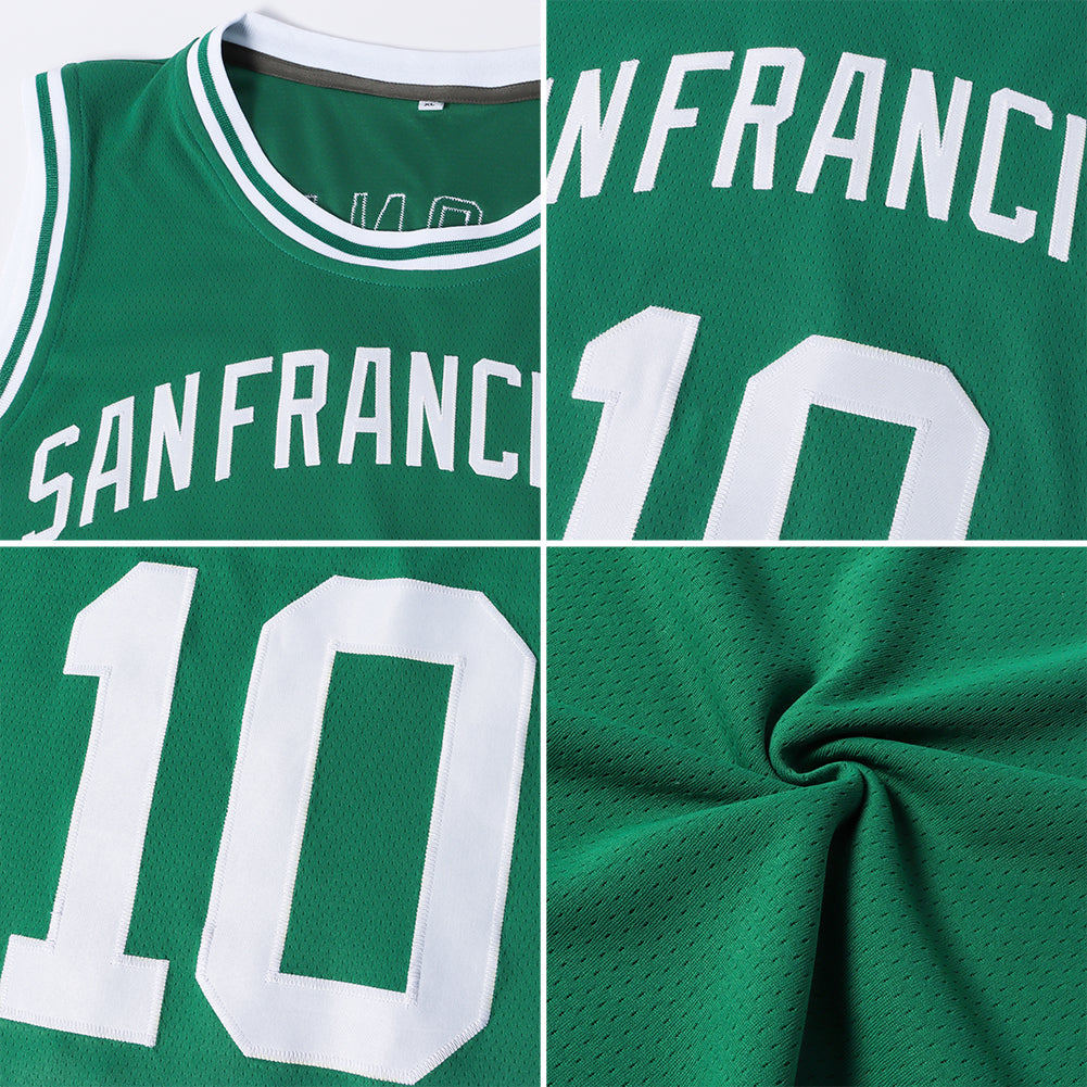 Custom Kelly Green Red-Black Authentic Throwback Basketball Jersey view 5
