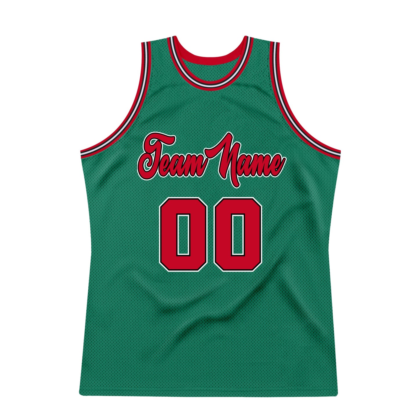 Custom Kelly Green Red-Black Authentic Throwback Basketball Jersey view 7