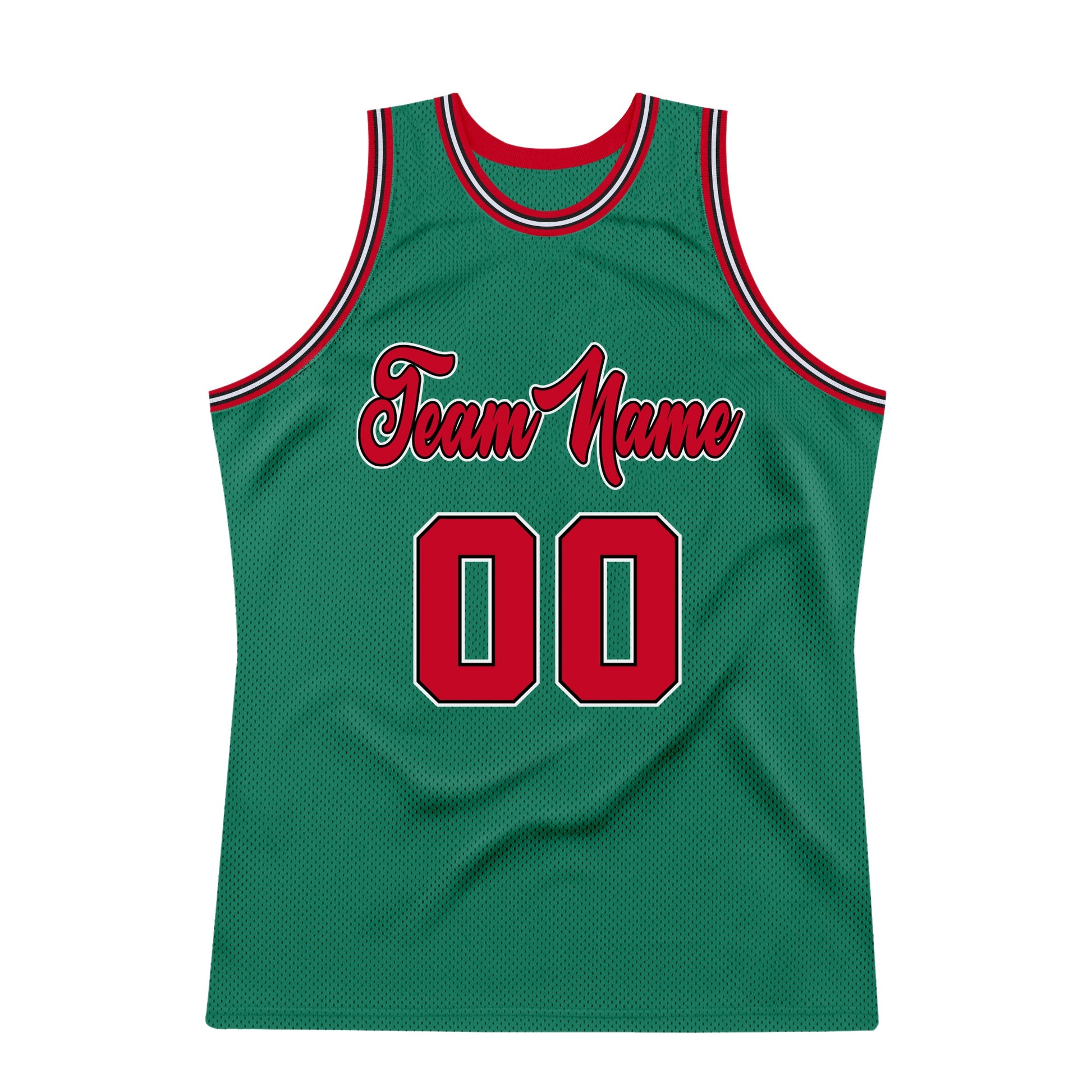 Custom Kelly Green Red-Black Authentic Throwback Basketball Jersey view 7