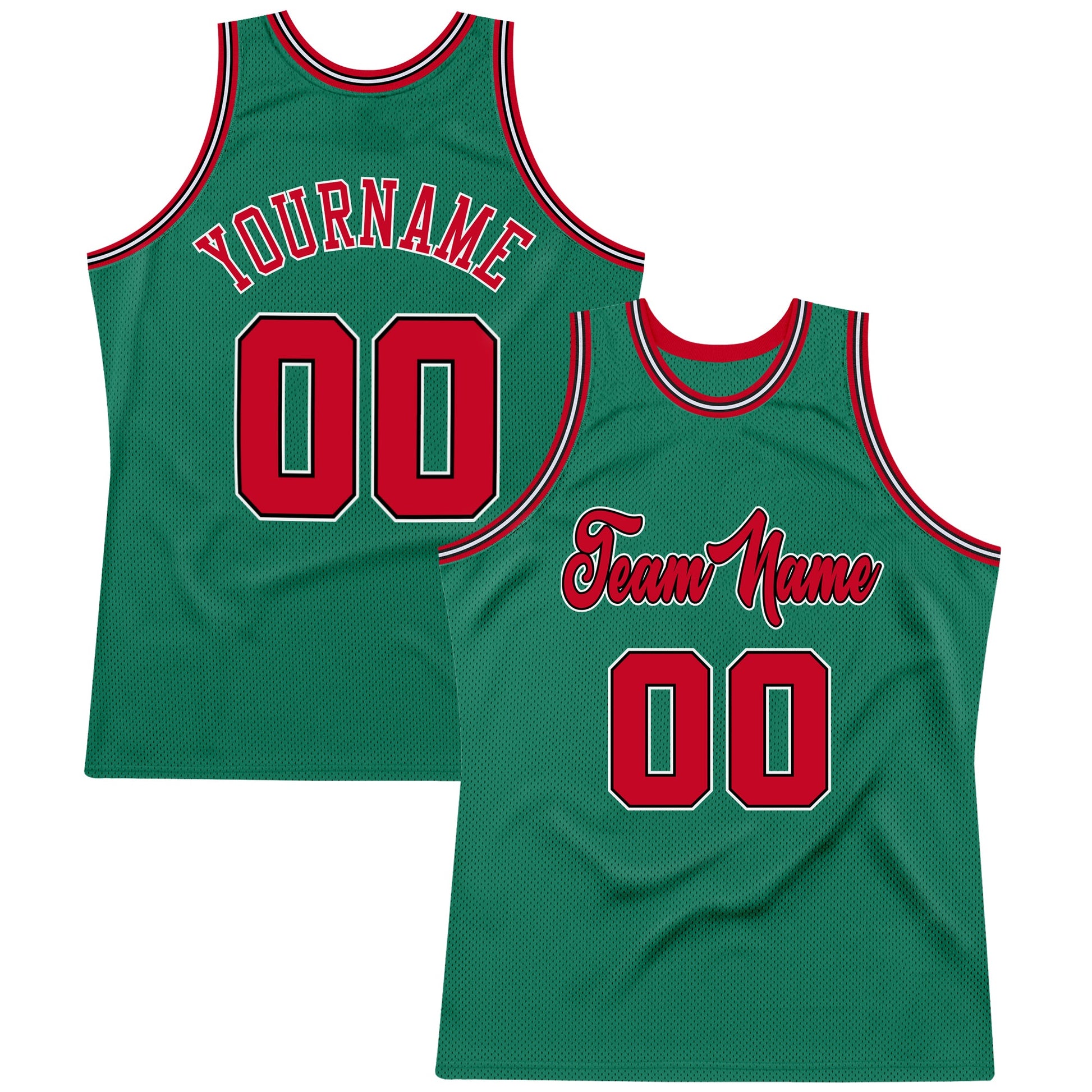 Custom Kelly Green Red-Black Authentic Throwback Basketball Jersey - Main View