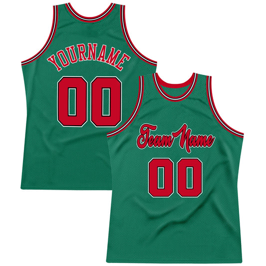 Custom Kelly Green Red-Black Authentic Throwback Basketball Jersey - Main View