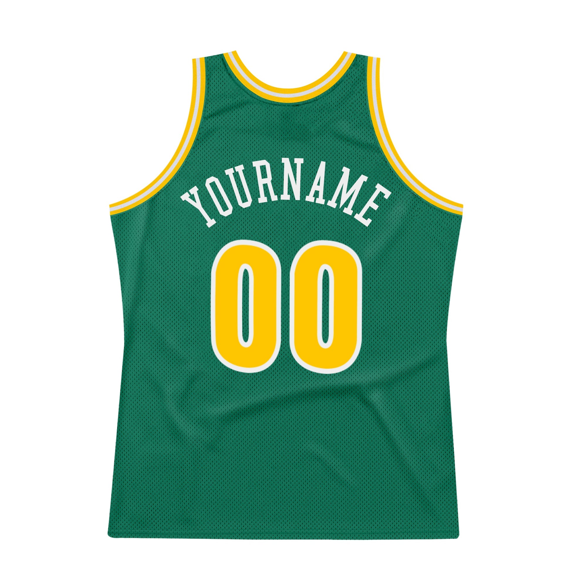 Custom Kelly Green Gold-White Authentic Throwback Basketball Jersey view 6