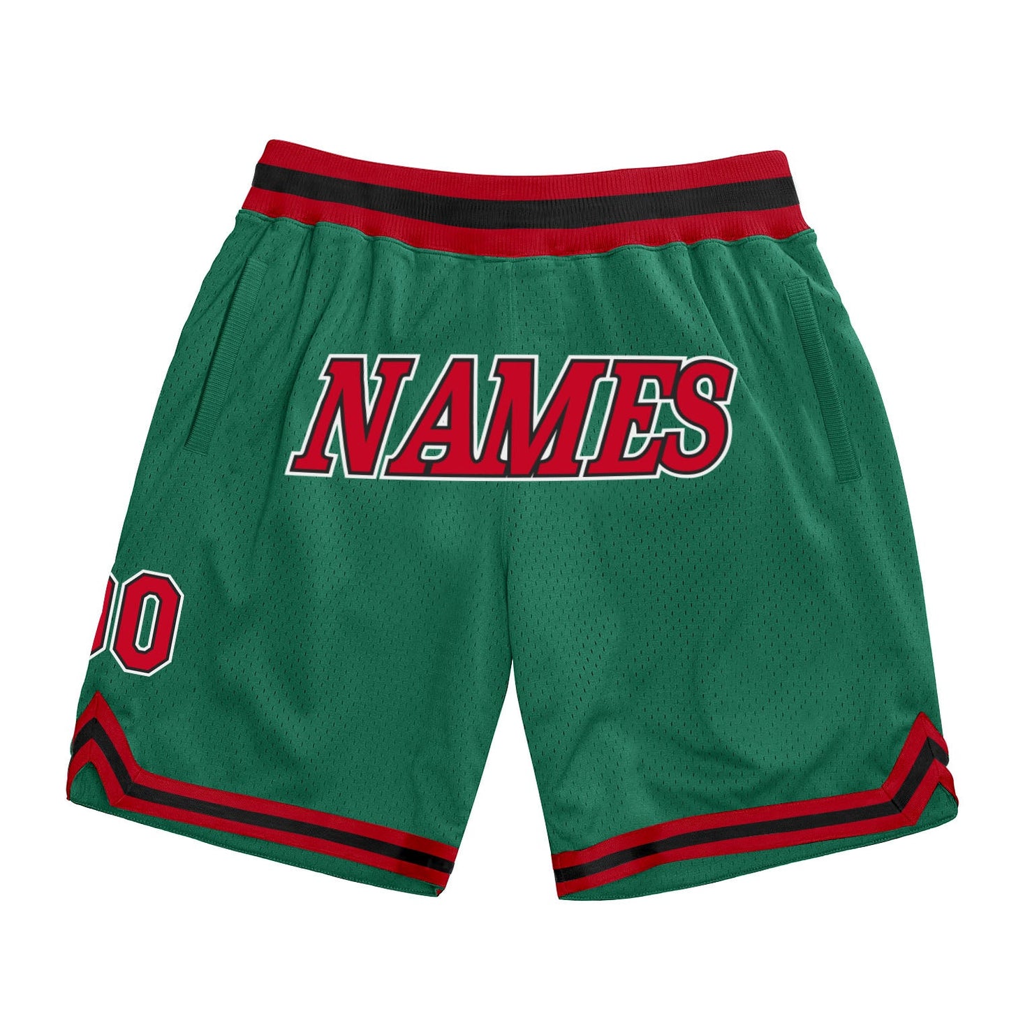 Custom Kelly Green Red-Black Authentic Throwback Basketball Shorts - Main View