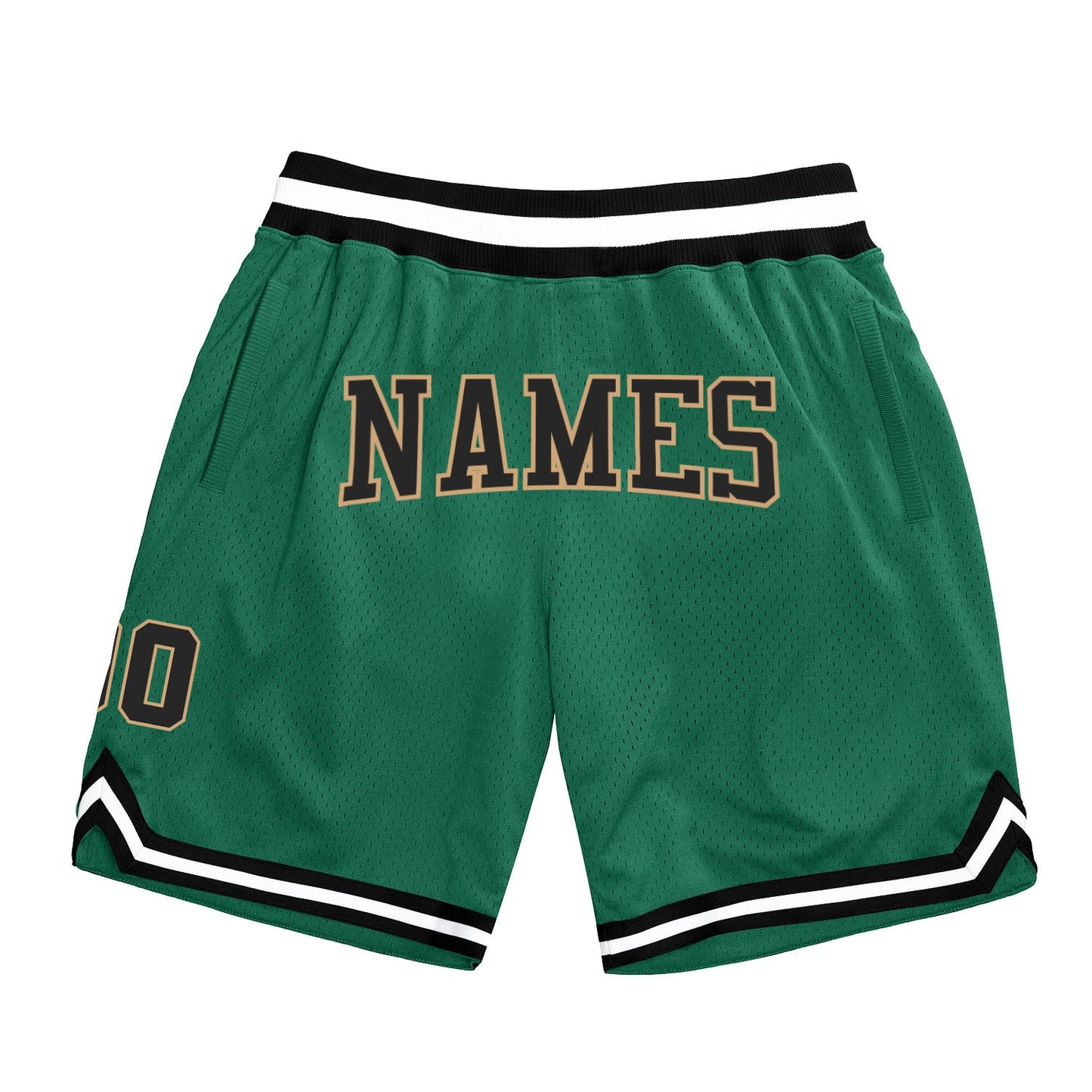 Custom Kelly Green Black-Old Gold Authentic Throwback Basketball Shorts - Main View
