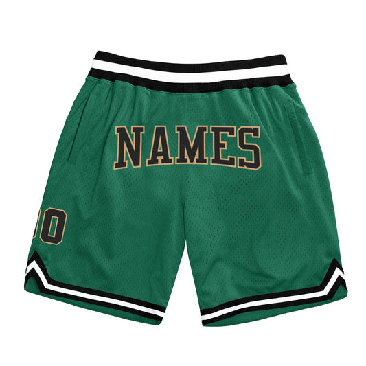 Custom Kelly Green Black-Old Gold Authentic Throwback Basketball Shorts - Main View