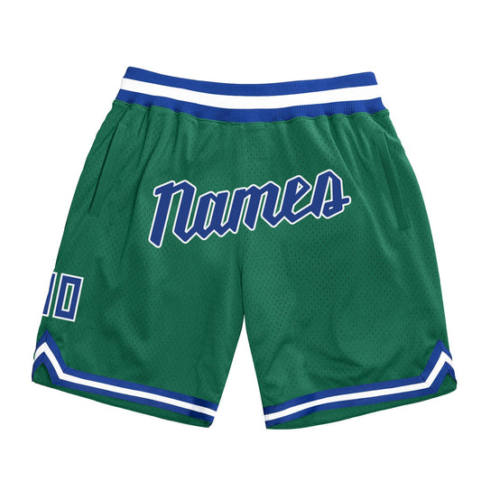 Custom Kelly Green Royal-White Authentic Throwback Basketball Shorts - Main View