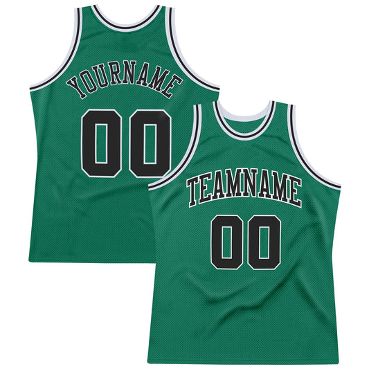 Custom Kelly Green Black-White Authentic Throwback Basketball Jersey - Main View