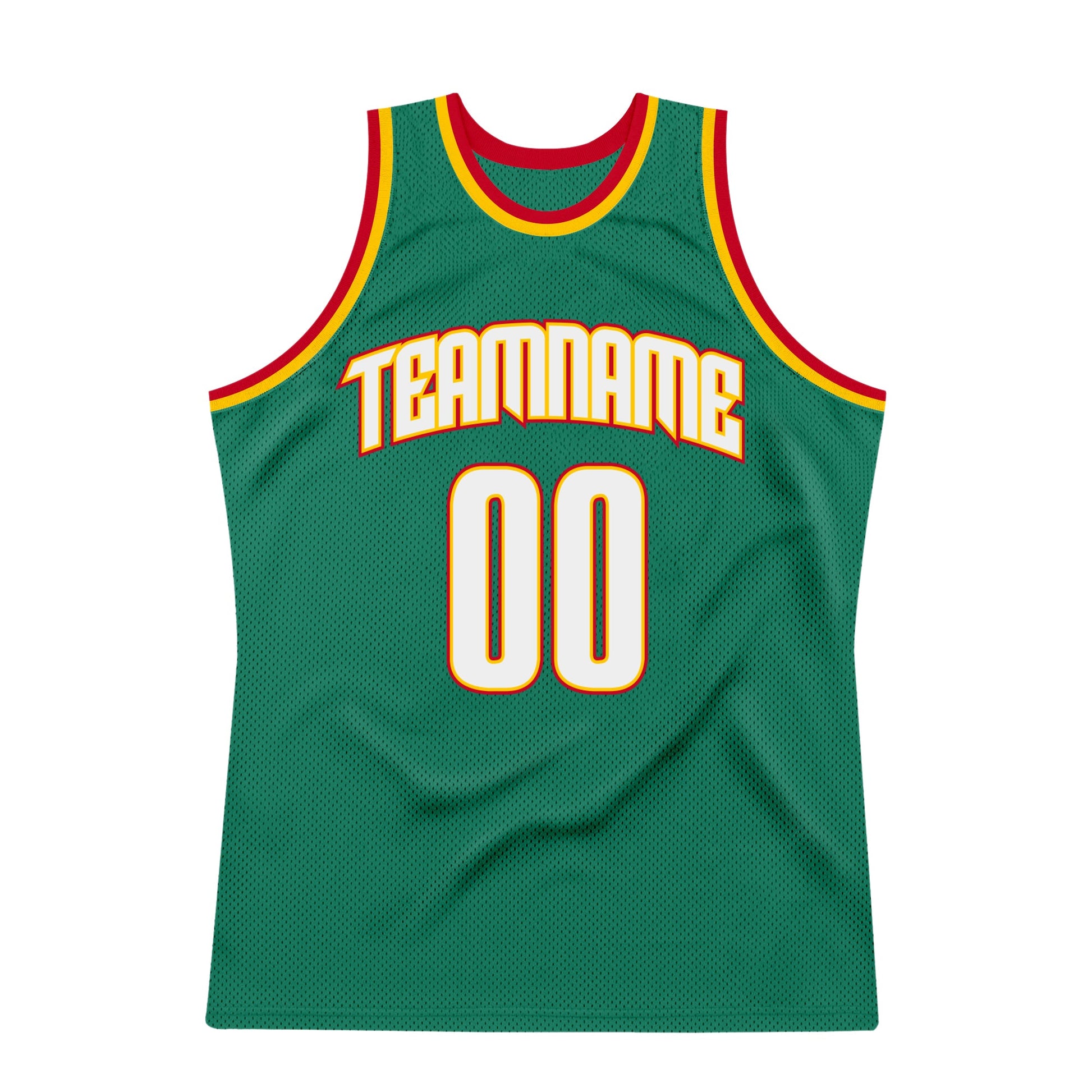 Custom Kelly Green White-Gold Authentic Throwback Basketball Jersey view 5