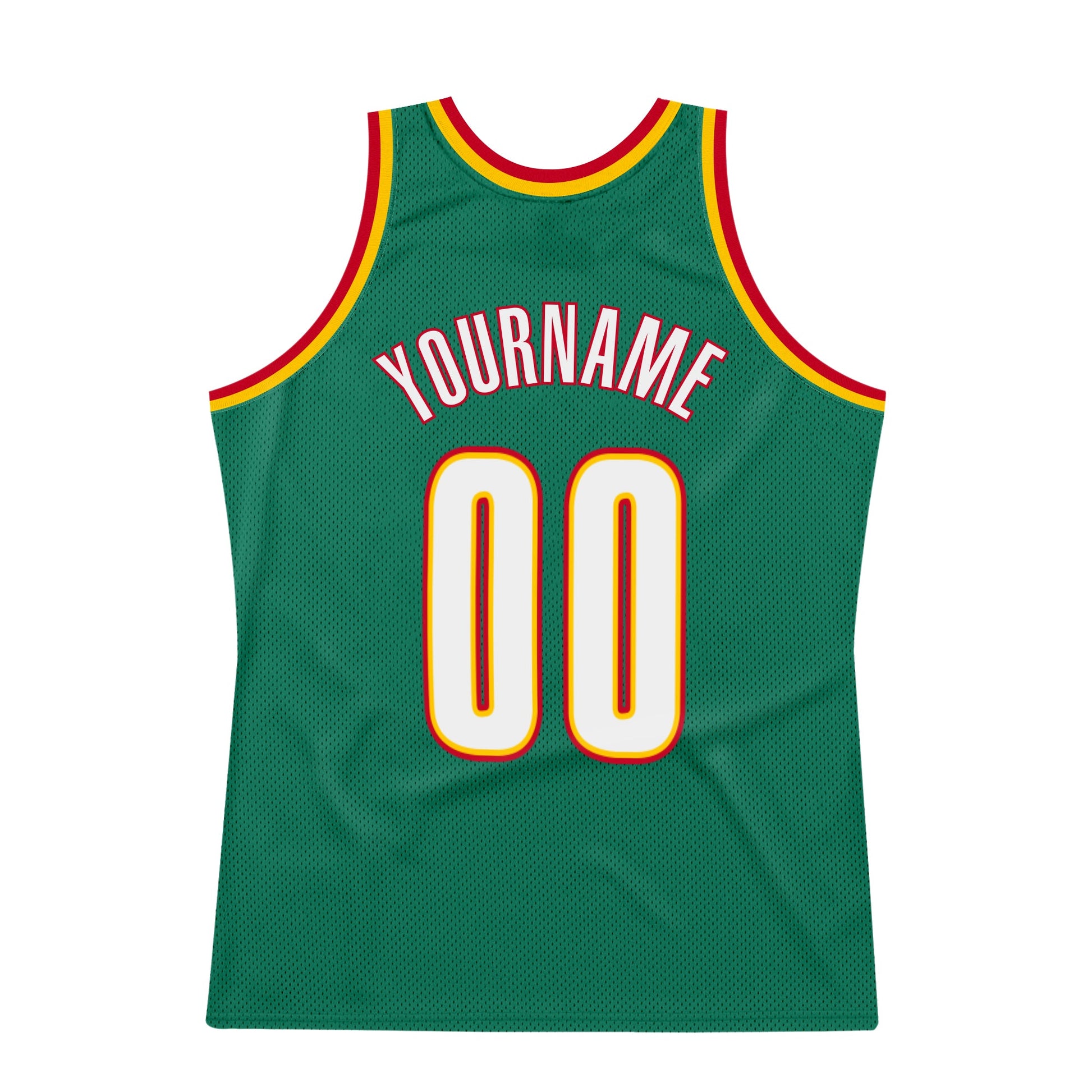 Custom Kelly Green White-Gold Authentic Throwback Basketball Jersey view 6