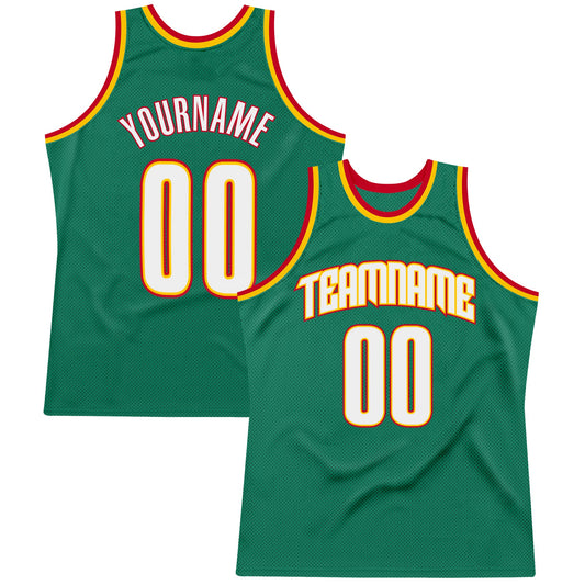 Custom Kelly Green White-Gold Authentic Throwback Basketball Jersey - Main View