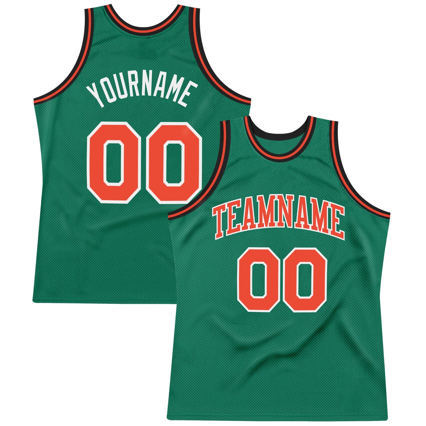 Custom Kelly Green Orange-White Authentic Throwback Basketball Jersey - Main View
