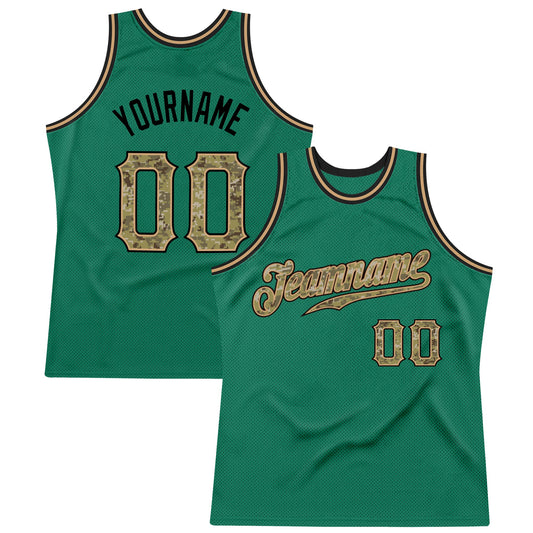 Custom Kelly Green Camo-Black Authentic Throwback Basketball Jersey - Main View