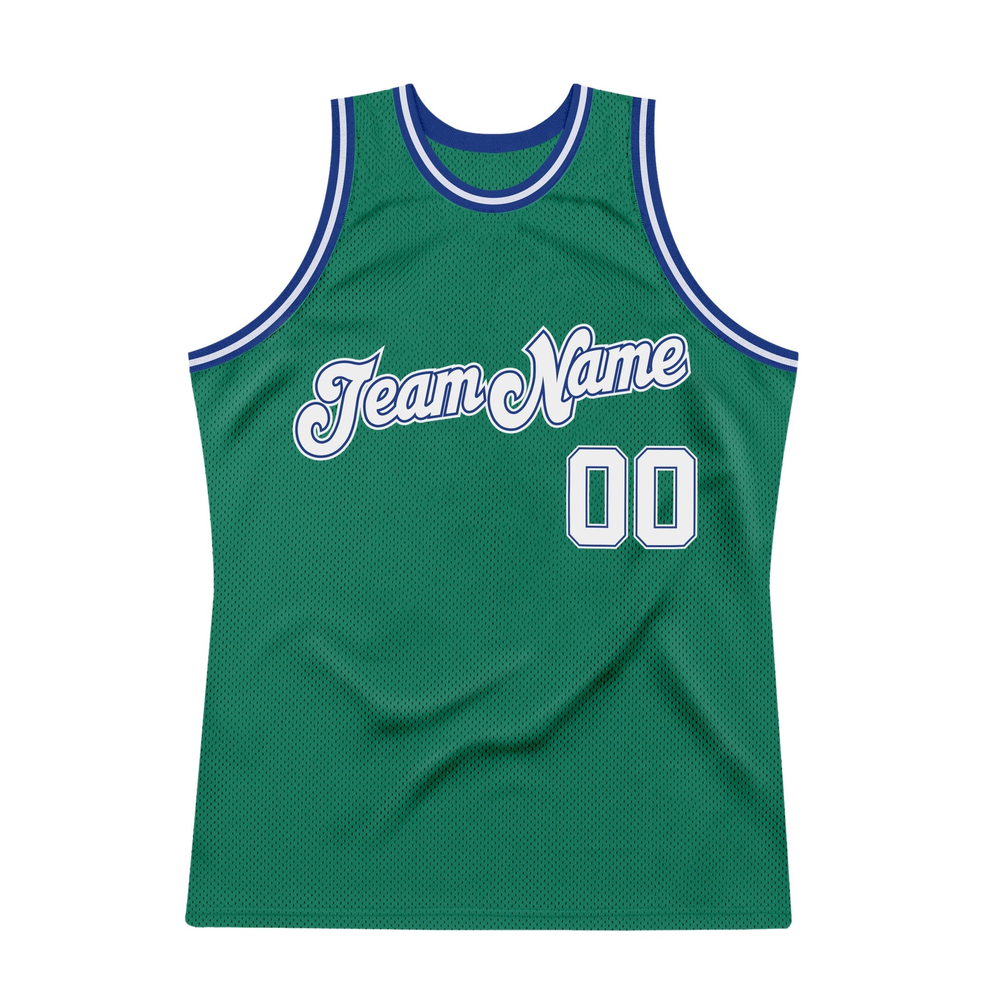 Custom Kelly Green White-Royal Authentic Throwback Basketball Jersey view 5