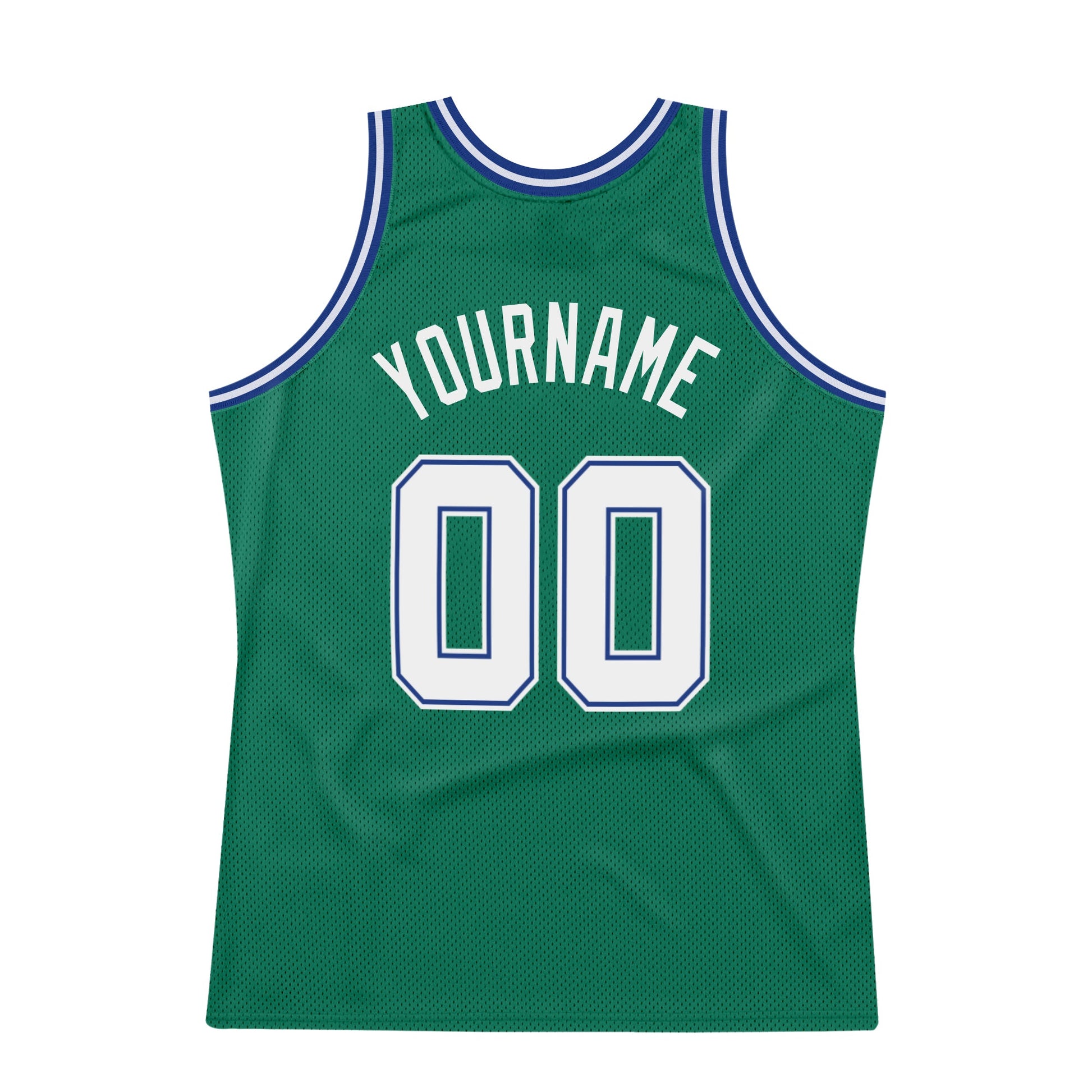Custom Kelly Green White-Royal Authentic Throwback Basketball Jersey view 6