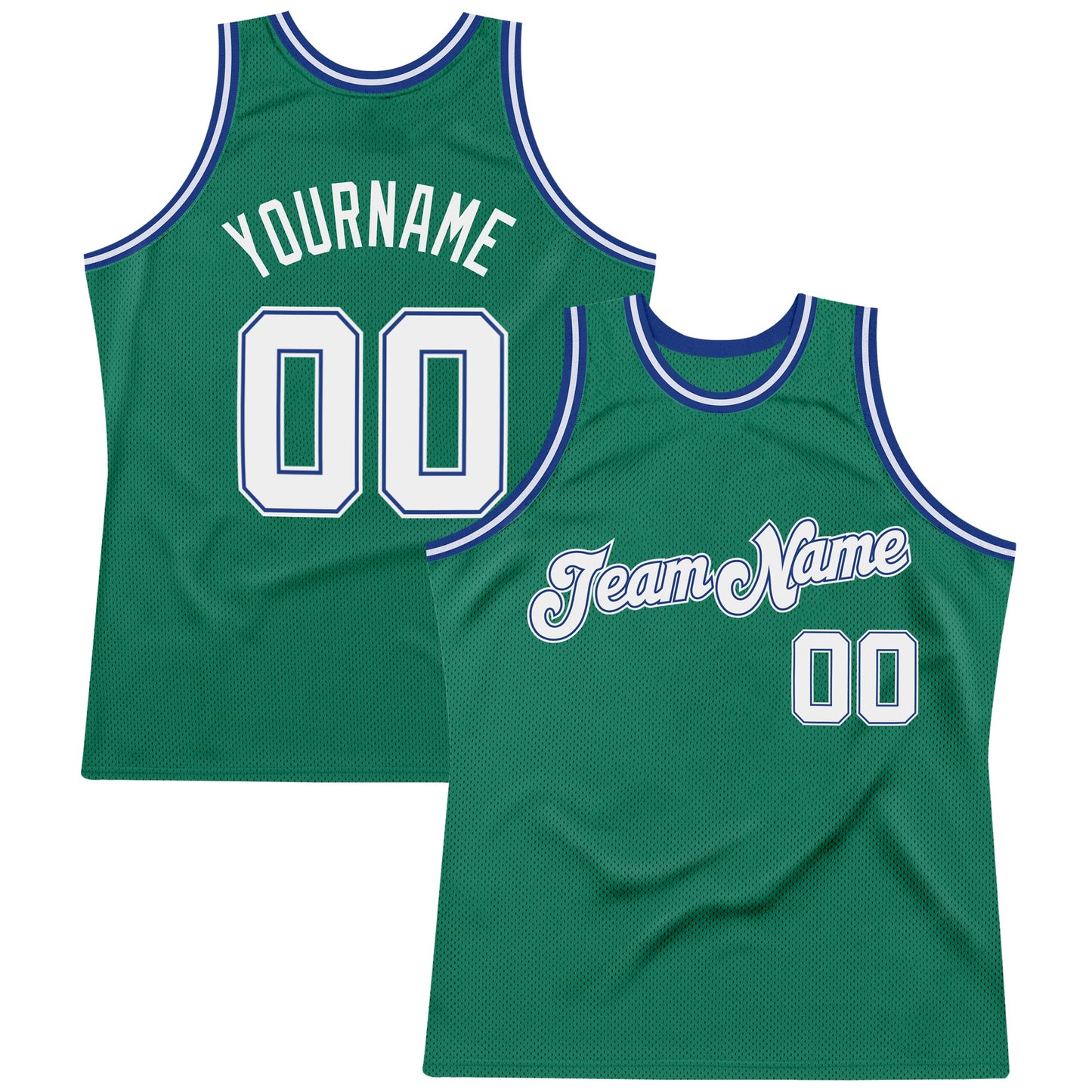 Custom Kelly Green White-Royal Authentic Throwback Basketball Jersey - Main View