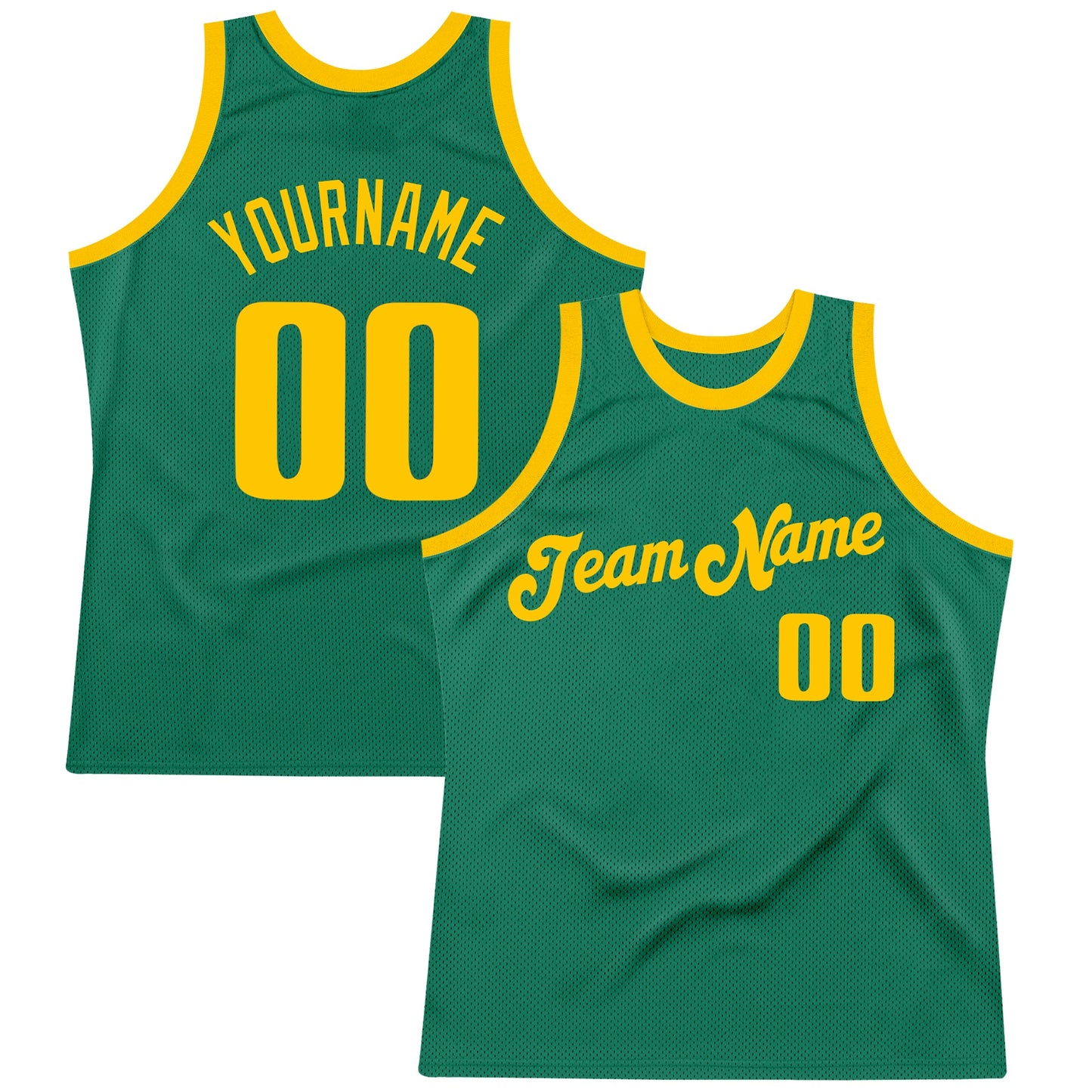 Custom Kelly Green Gold Authentic Throwback Basketball Jersey - Main View