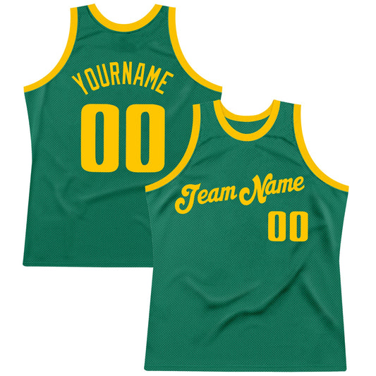 Custom Kelly Green Gold Authentic Throwback Basketball Jersey - Main View