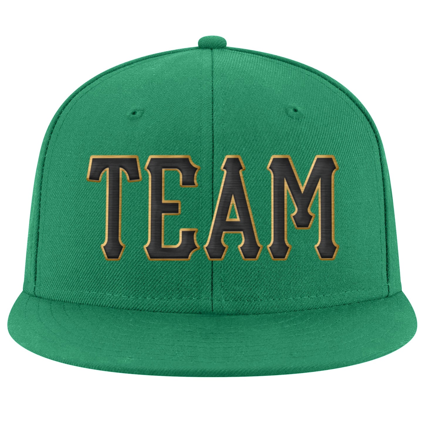 Custom Kelly Green Black-Old Gold Stitched Adjustable Snapback Hat view 2