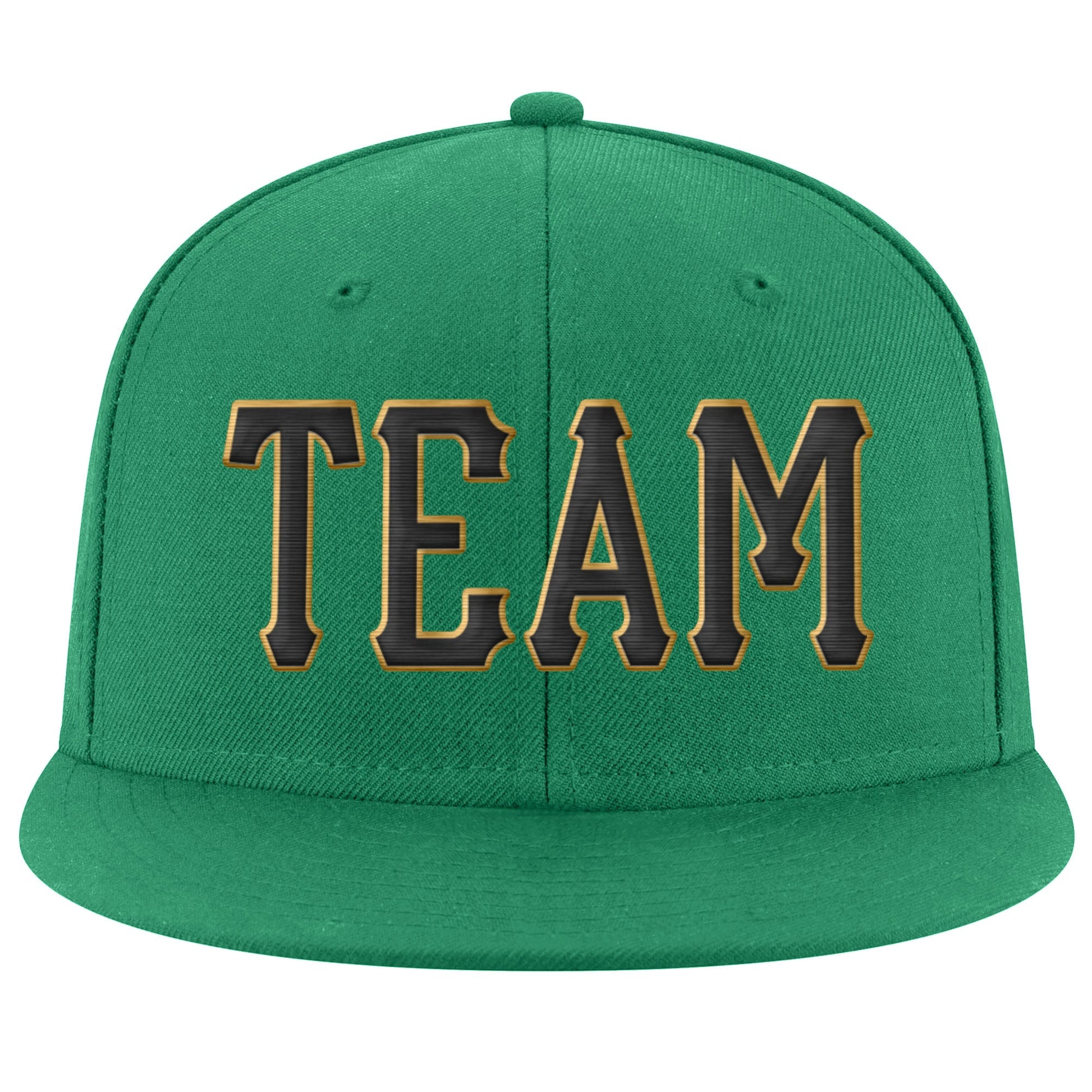 Custom Kelly Green Black-Old Gold Stitched Adjustable Snapback Hat view 2