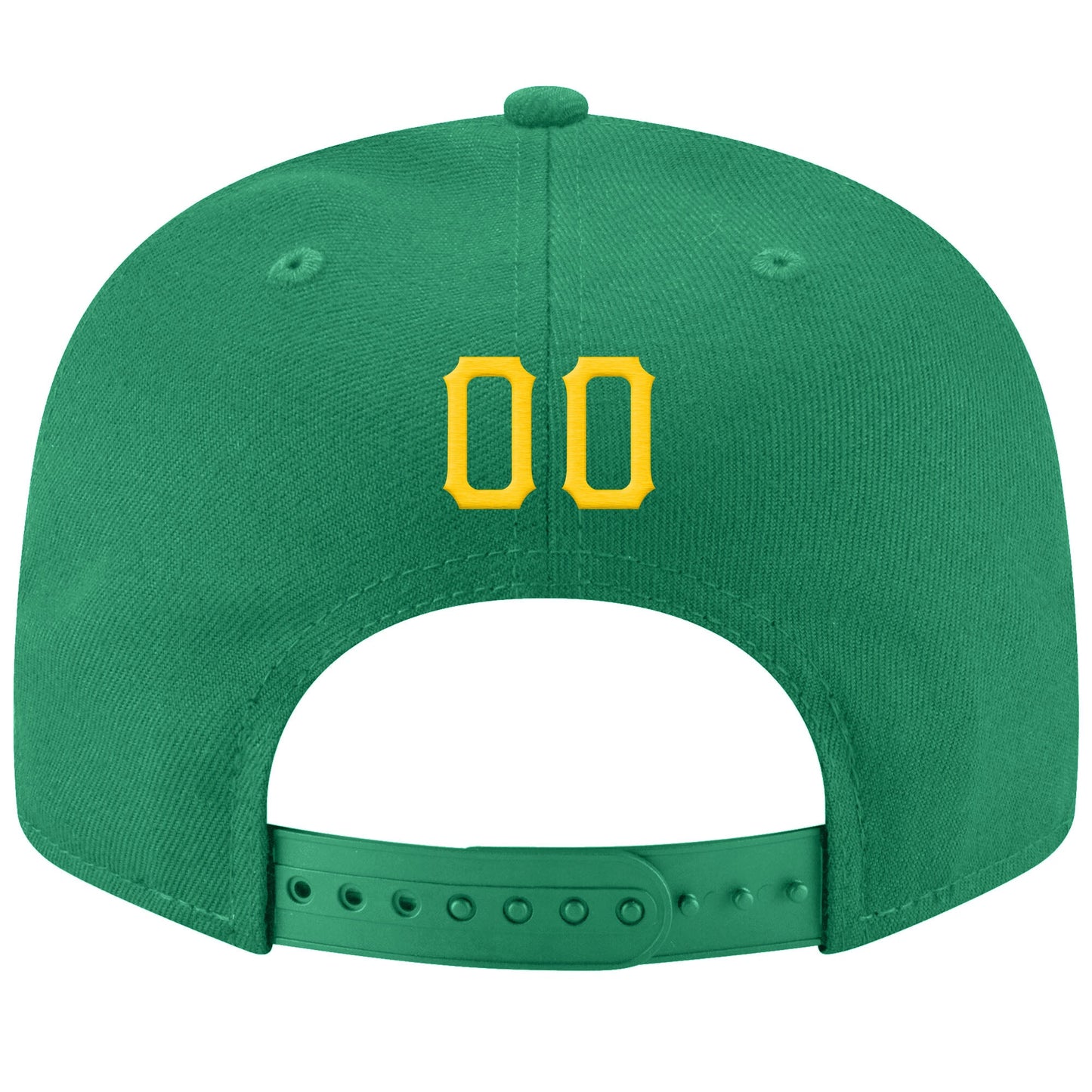 Custom Kelly Green Gold-White Stitched Adjustable Snapback Hat view 3