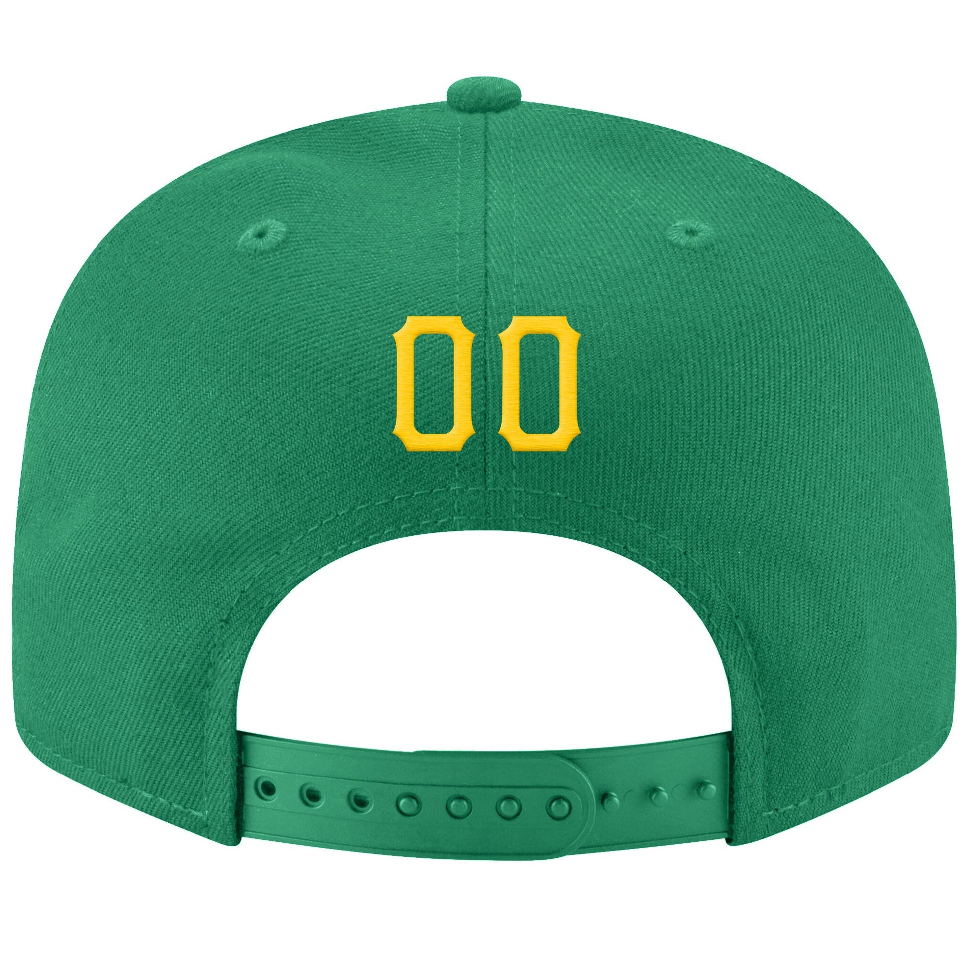 Custom Kelly Green Gold-White Stitched Adjustable Snapback Hat view 3