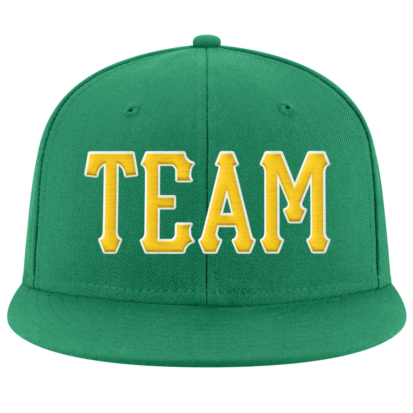 Custom Kelly Green Gold-White Stitched Adjustable Snapback Hat view 2