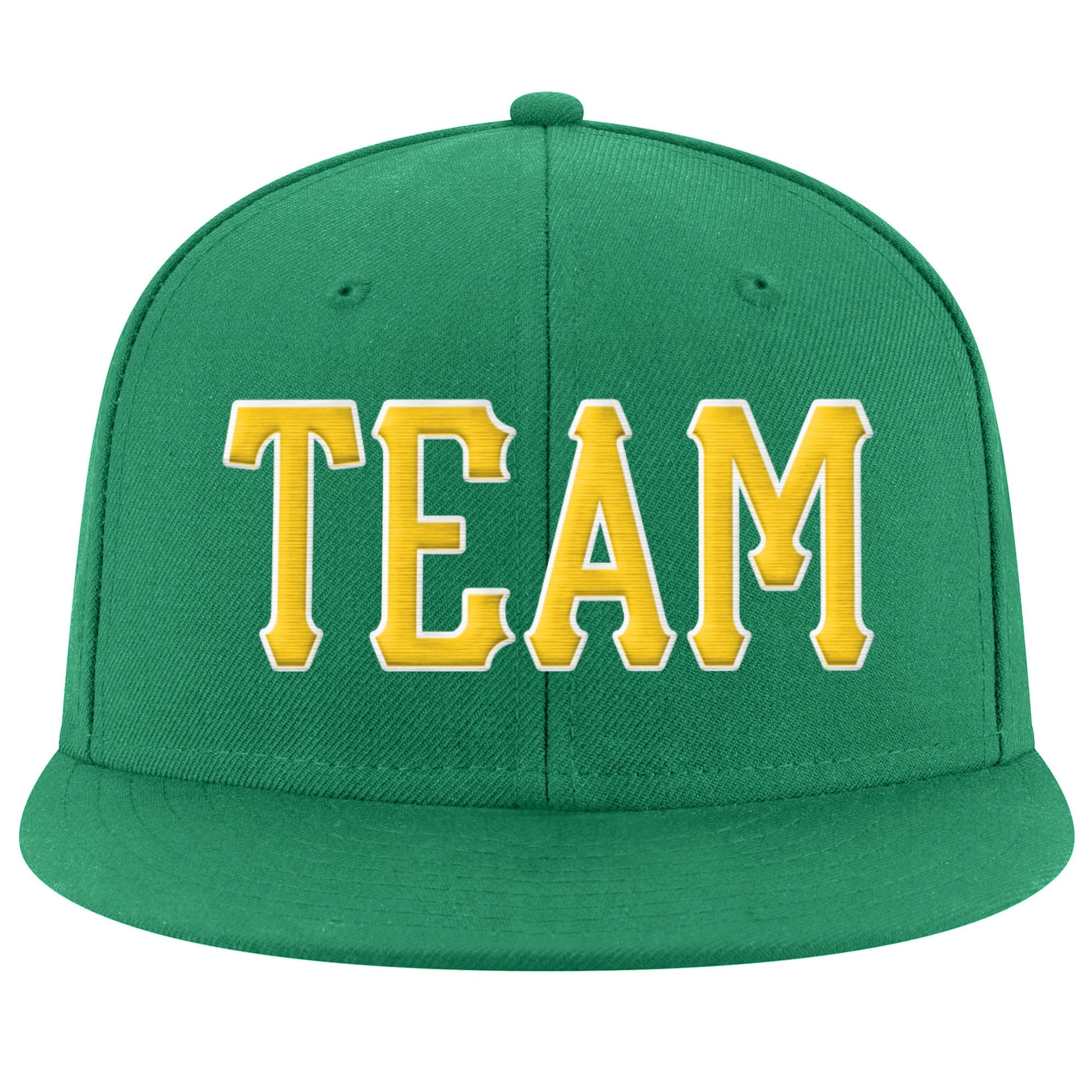 Custom Kelly Green Gold-White Stitched Adjustable Snapback Hat view 2