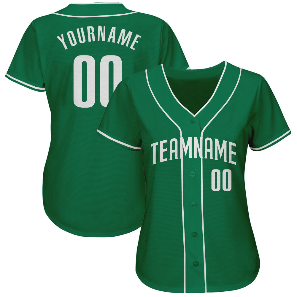 Custom Kelly Green White Authentic Baseball Jersey view 2