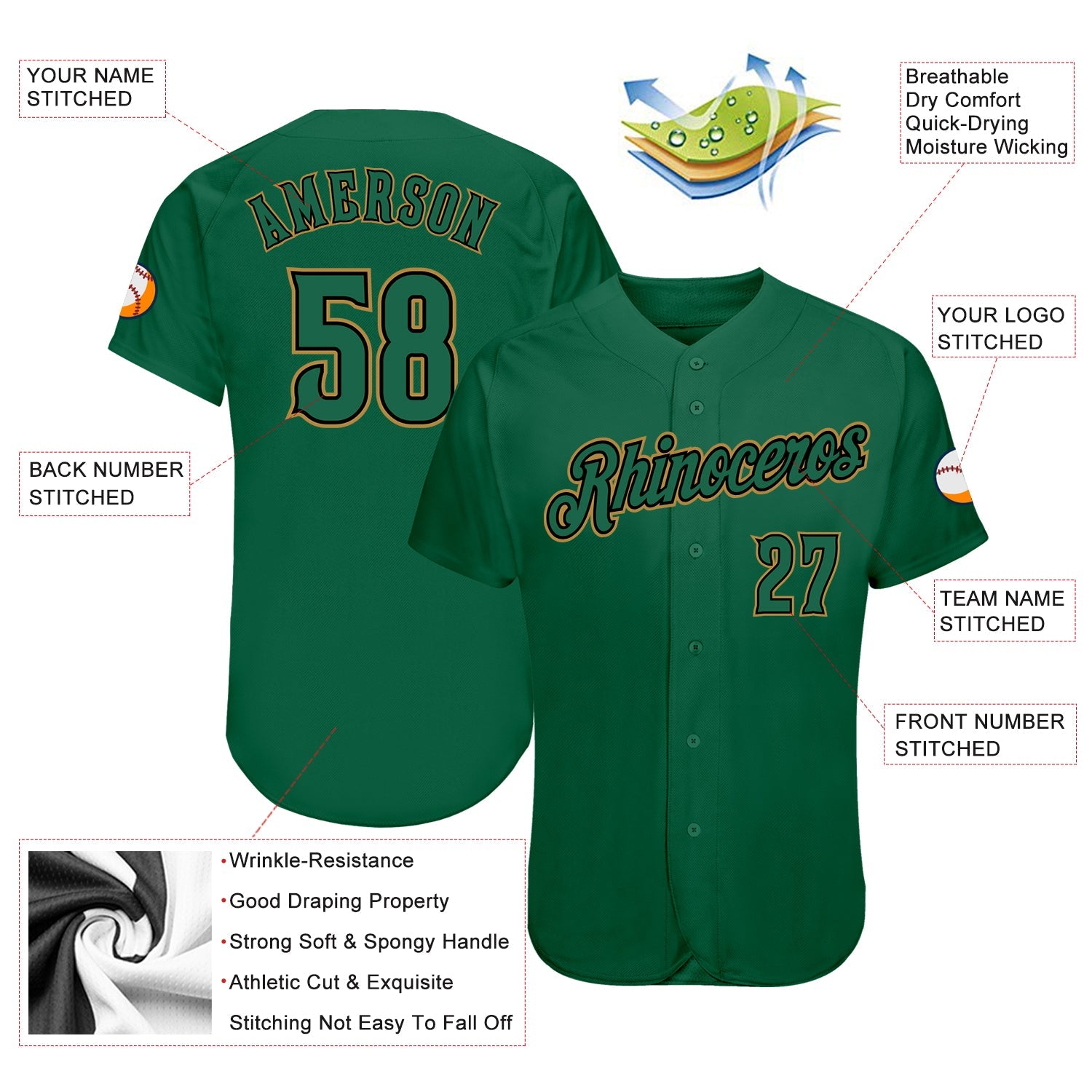 Custom Kelly Green Kelly Green-Old Gold Authentic Baseball Jersey view 3