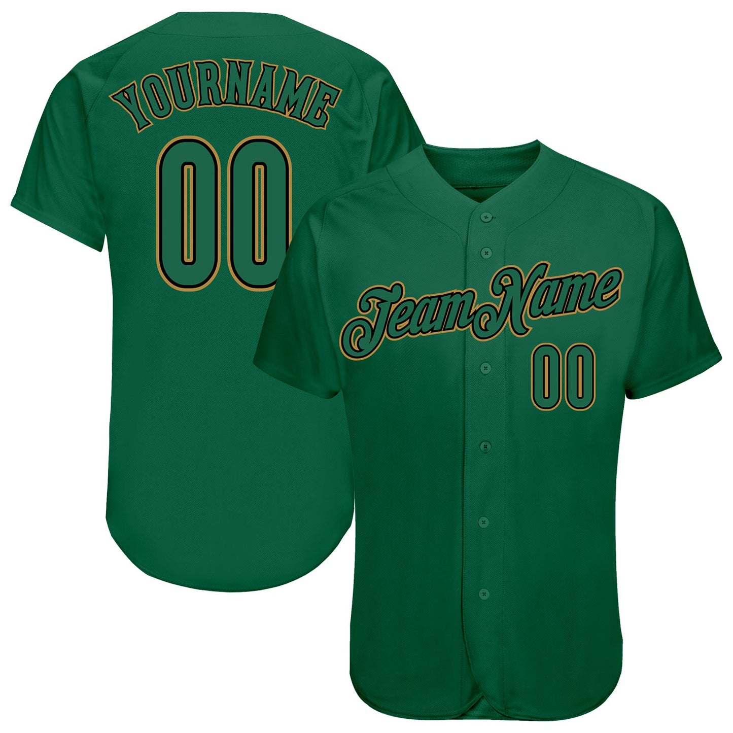 Custom Kelly Green Kelly Green-Old Gold Authentic Baseball Jersey - Main View