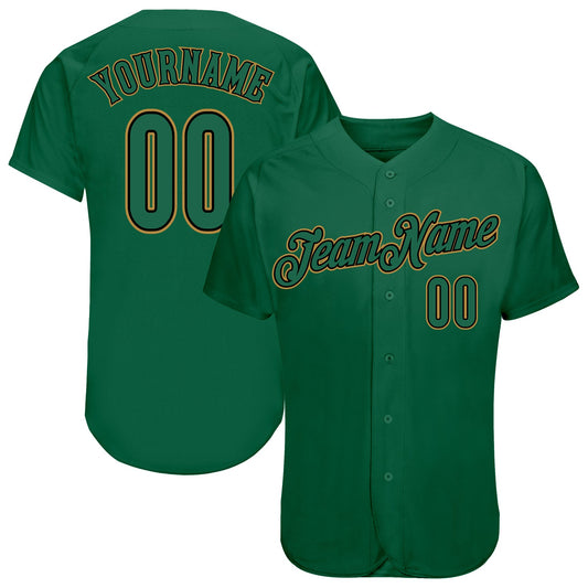 Custom Kelly Green Kelly Green-Old Gold Authentic Baseball Jersey - Main View